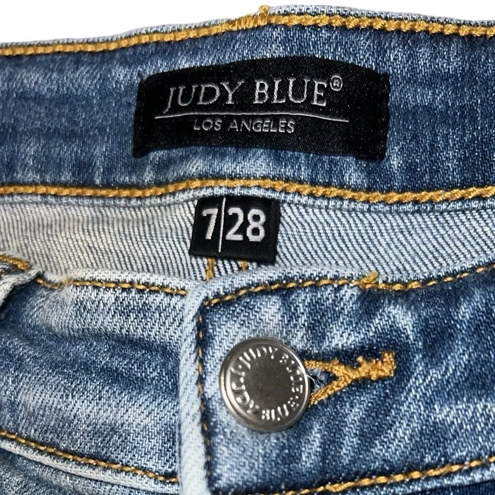 {EUC Judy Blue Christine Rainbow Paint Splatter Boyfriend Distressed Jeans 7/28}